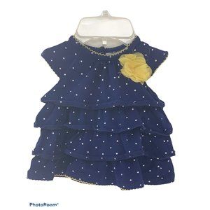 Baby Girls Top Wendy Bellissimo Navy Polka Dot Ruffled W/Yellow Flower 3-6 M